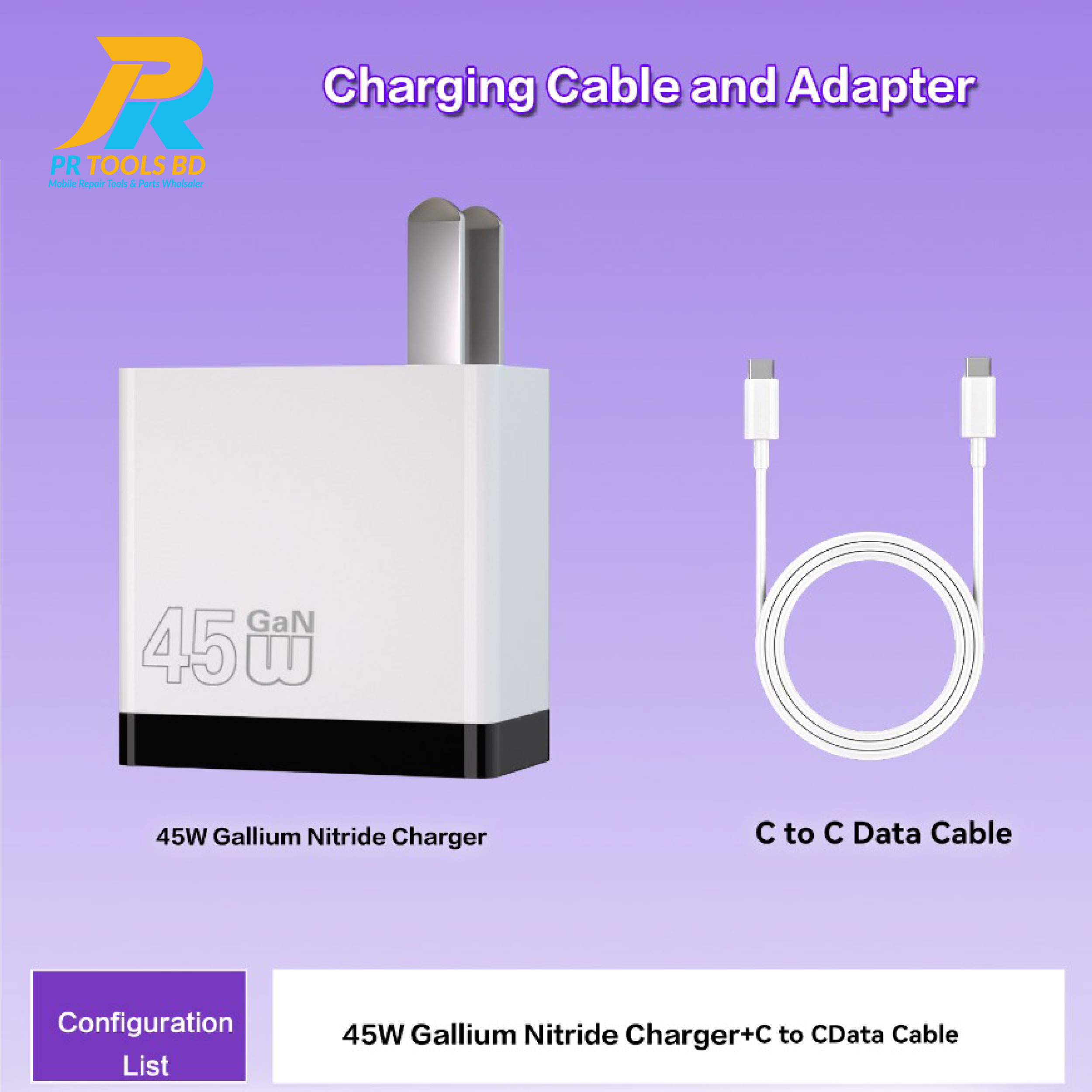 45W GALLIUM NITRIDE CHARGER USB and TYPE C