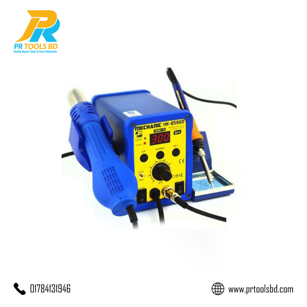 MECHANIC HK 8586D 2 in 1 SMD Soldering Iron Hot Air Rework Heat Gun Solder Station