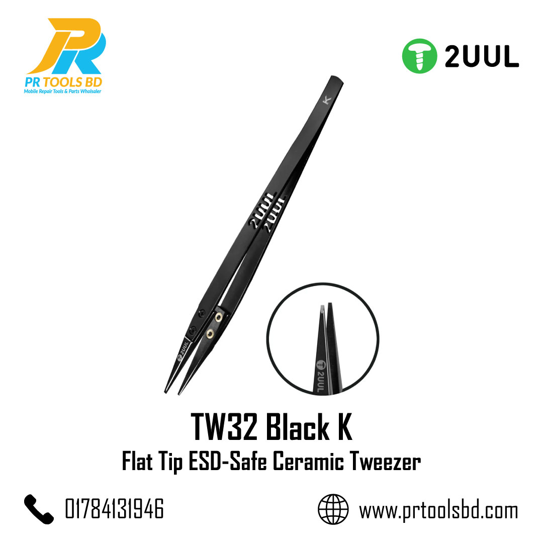 2UUL TW32 Black K Flat Tip ESD Safe Ceramic Tweezer