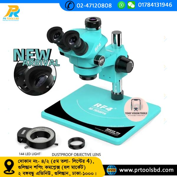 Rf4 Rf-7050 Pro (3D Continuous With Gear Zoom) 7X~50X Trinocular Stereo Microscope - 2025 Edition