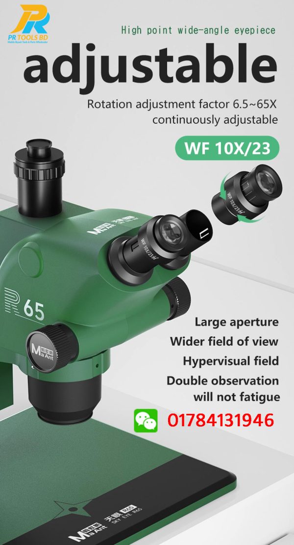 MaAnt R65 Sky Eye 6.5-65X Synchronous Zoom Trinocular Stereo Microscope with Aluminum Alloy Base - Image 3