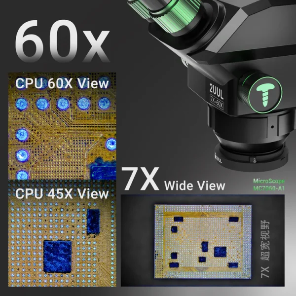 2UUL MC7060-A1 7-60X Trinocular Microscope for PCB Micro-Work - Image 3