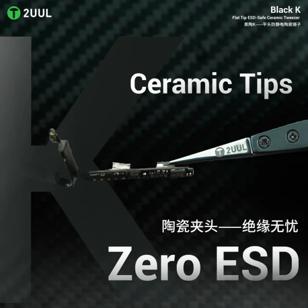 2UUL TW32 Black K Flat Tip ESD-Safe Ceramic Tweezer - Image 3