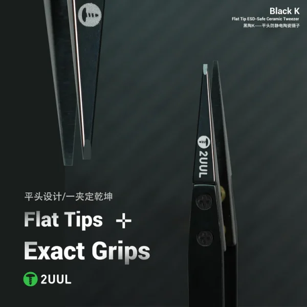 2UUL TW32 Black K Flat Tip ESD-Safe Ceramic Tweezer - Image 2